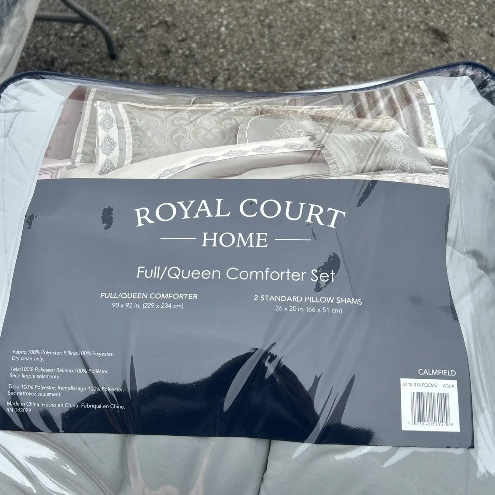 Royal Court Calmfield Aqua Full Queen 3Pc Comforter Set Damask NEW